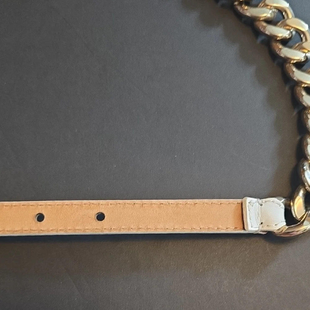 Per Se White and Gold Tone Chain Belt, Sz S NWT